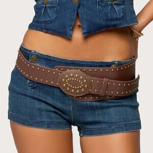 Edikted Studded Faux Leather Western Belt in Brown New with tags NWT OS